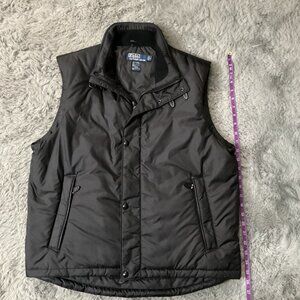 Vintage Polo Ralph Lauren Vest Mens L Black Quilted Zip Snap Chin Strap Trucker